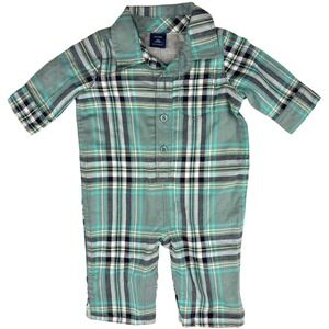 Baby Gap Plaid Longall Outfit 0‎ 3 Mos Lined Gray 1pc Romper Blue Green Collared